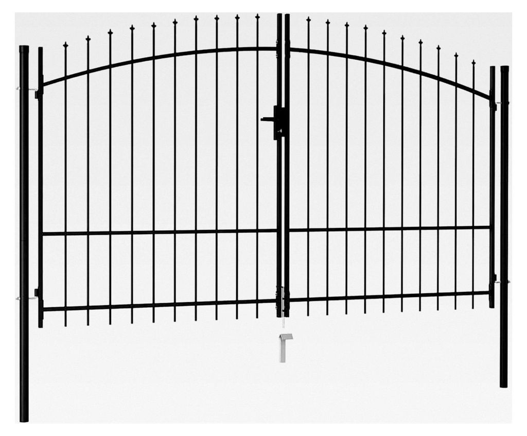 Schwarz gepudertes Stahlgartentor 300x225cm, 150-175cm Panelhöhe, 200cm Pfosten, 48mm Durchmesser, 3 Schlüssel, für Garten, Innenhof oder Terrasse