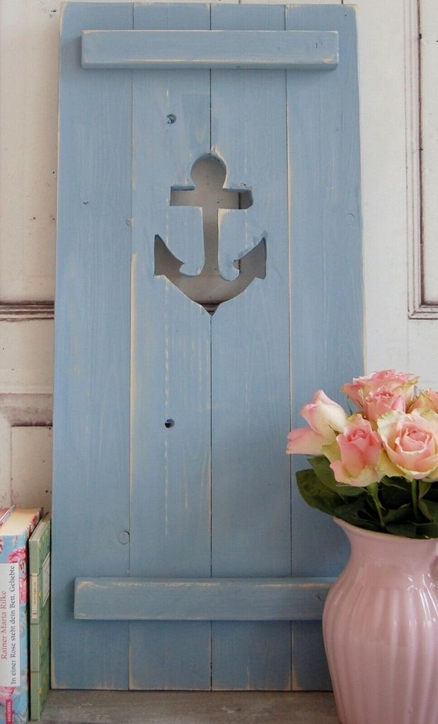 Landhaus Fensterladen Taubenblau mit Anker, Shabby antique chic Handgefertigt