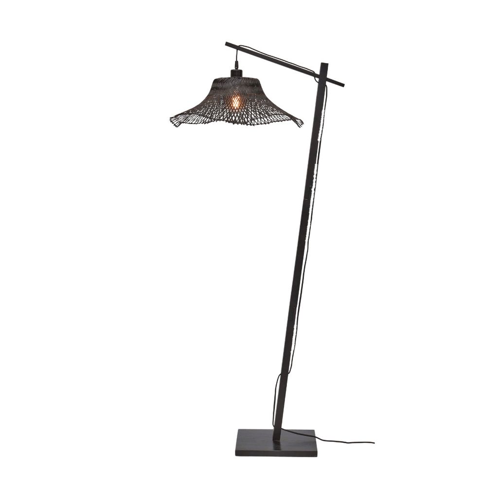 GOOD&MOJO - Stehleuchte Ibiza - Bambus Schwarz - 77x50x150cm für Wohnzimmer, Schlafzimmer