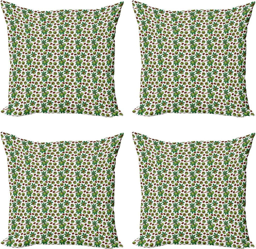 ABAKUHAUS Kastanie Kissenbezug Set (4 Stück), Natur Weihnachtsthema, Moderner Doppelseitiger Digitaldruck, 40 cm x 40 cm, Apfelgrün und Braun