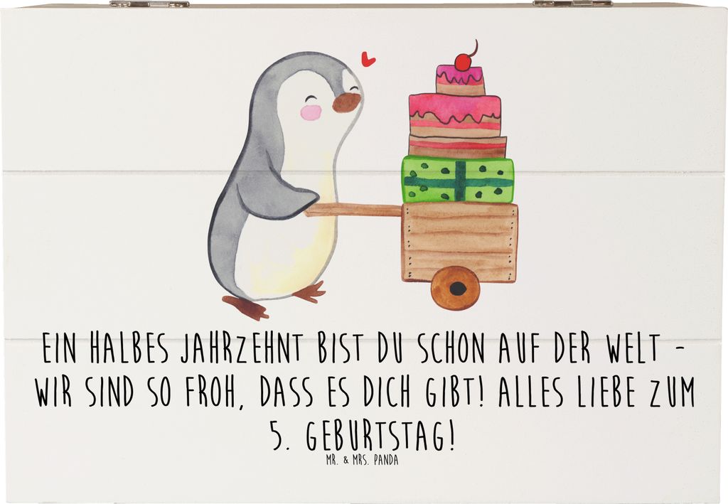 Mr. & Mrs. Panda Holztruhe 5. Geburtstag Freude 22 x 15 cm - Weiß - Geschenk, Geburtstagsfreude, Holzkiste, Happy Birthday, Alter, Box, Glückwün...