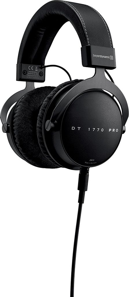 A studio shot of a pair of black Beyerdynamic DT 1770 Pro headphones.