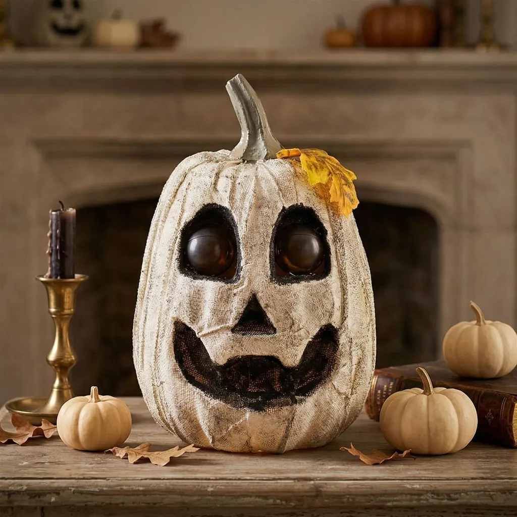 Citrouille Halloween LED 25cm Grise avec Effets Sonores et Mouvement