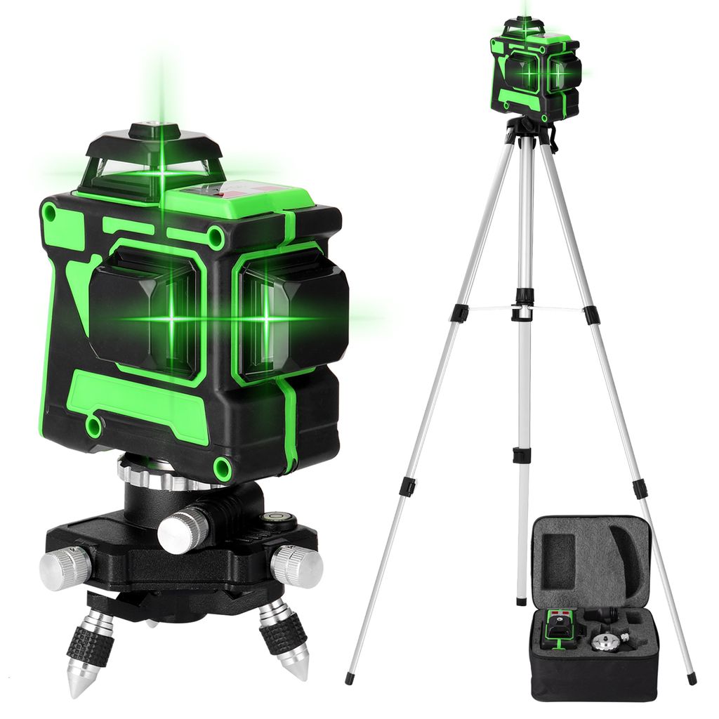 3D Laser Level 12 Lines Grünes Licht 360° Selbstnivellierend Kreuzlinienlaser DE 