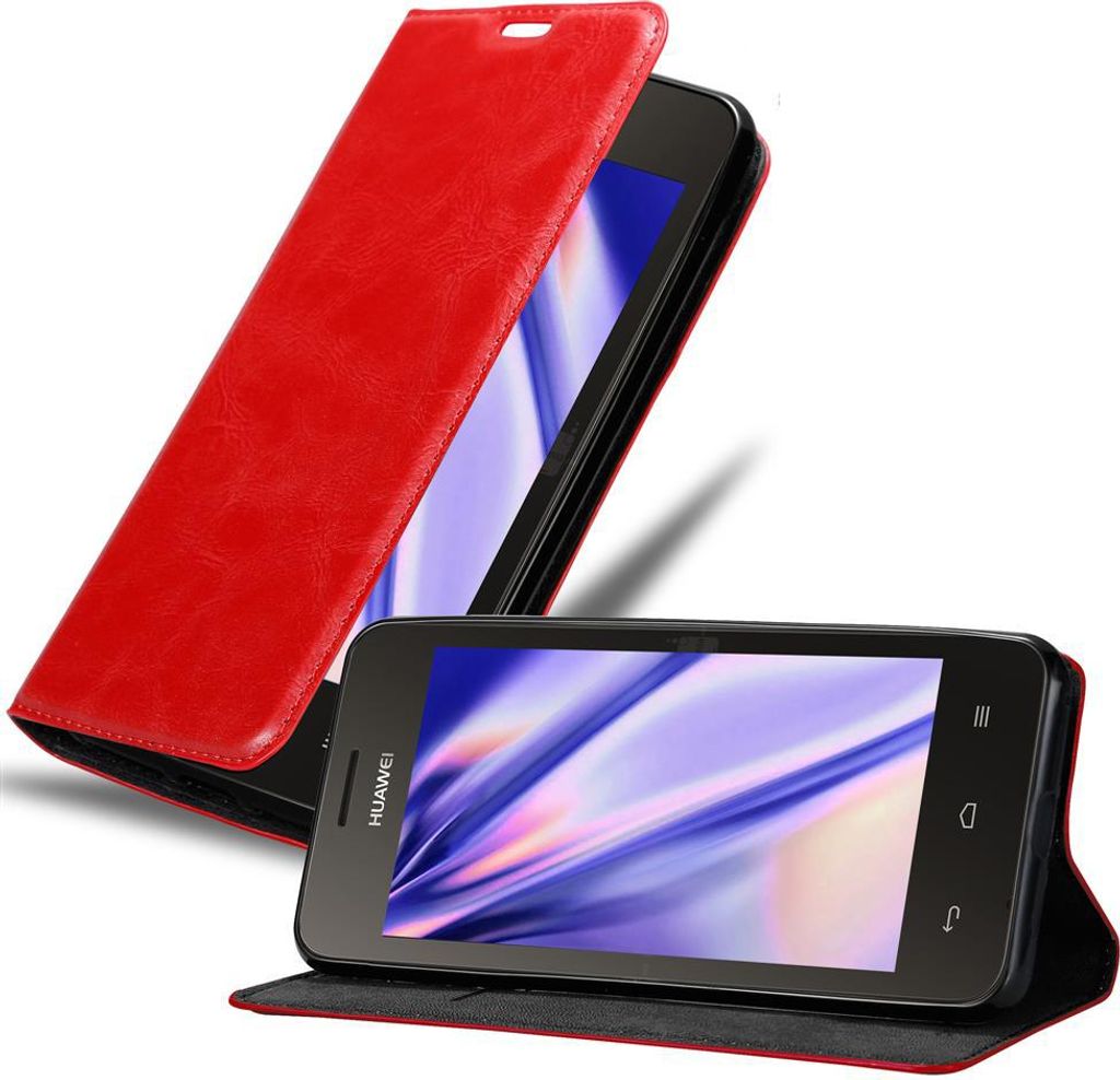 Cadorabo Hülle für Huawei Y3 / Y3C / Y330 / Y331 / Y360 Schutz Hülle in Rot Handyhülle Etui Case Cover Magnetverschluss