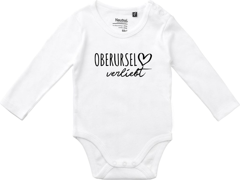 Huuraa Baby Body Oberursel (Taunus) verliebt 74 White Baumwolle Fairtrade Langarmbody Geschenkidee