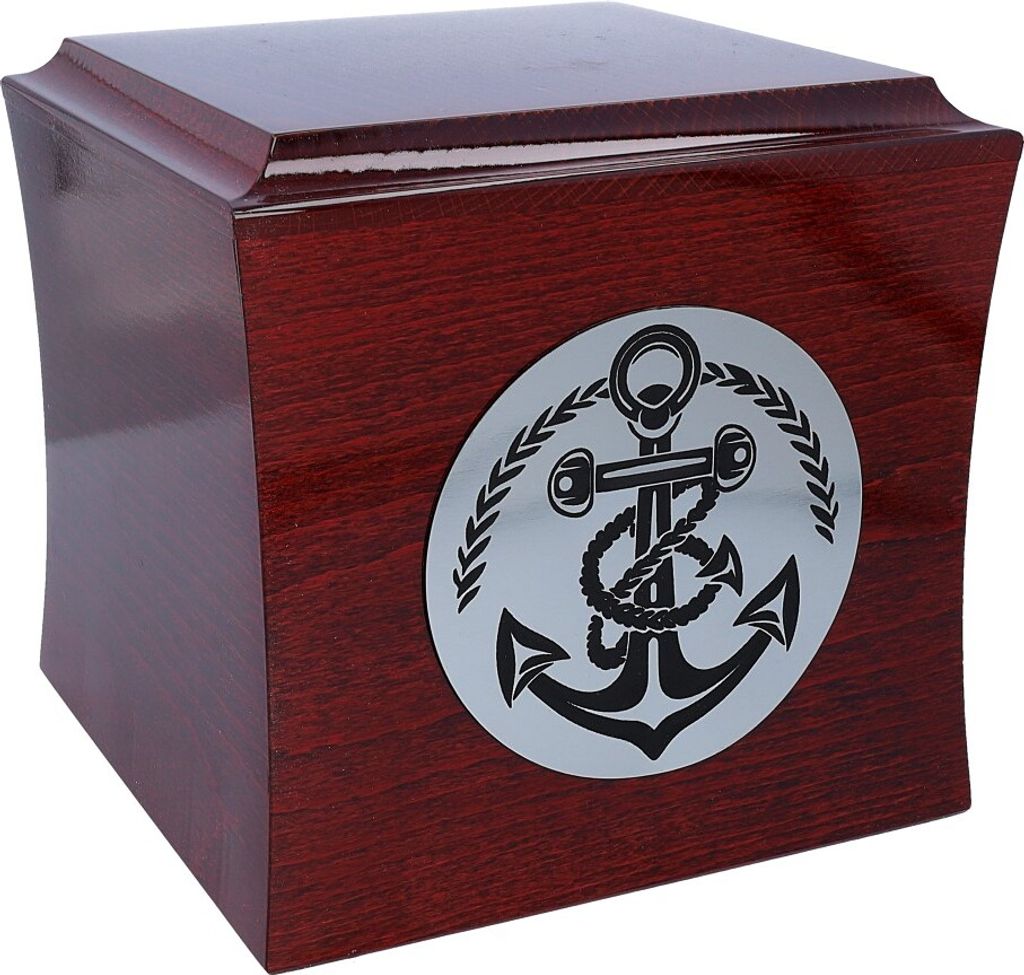 Holzurne Für Asche, Anker, Meer, Bestattungsurne Für Einen Seemann