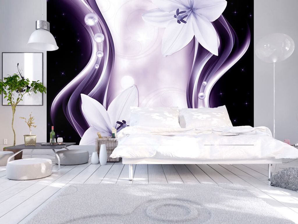 Vlies Fototapete Blumen Lilien 400x280 cm Tapeten Wandtapete XXL schwarz violett bokeh Ornament Abstrakt b-A-0246-a-d