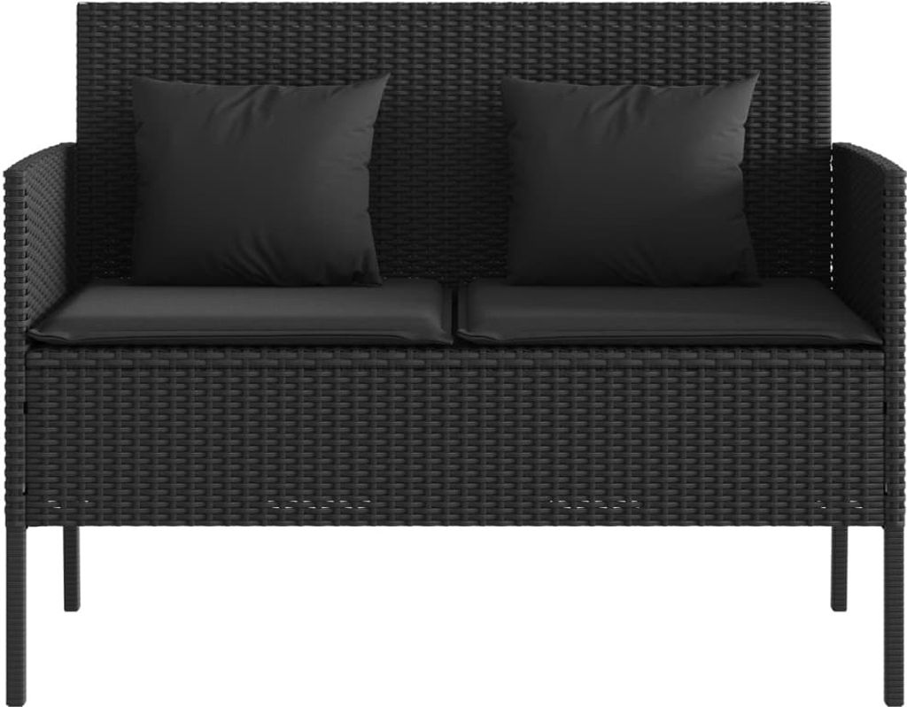 The Living Store Gartenbank mit Kissen Schwarz Poly Rattan Produktbild 