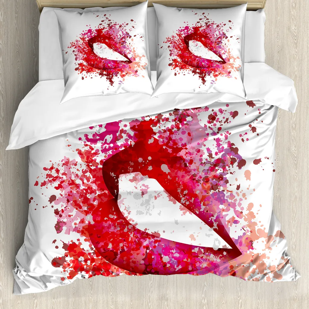 Housse de couette anti-allergie 155x220 cm avec taie d'oreiller rouge