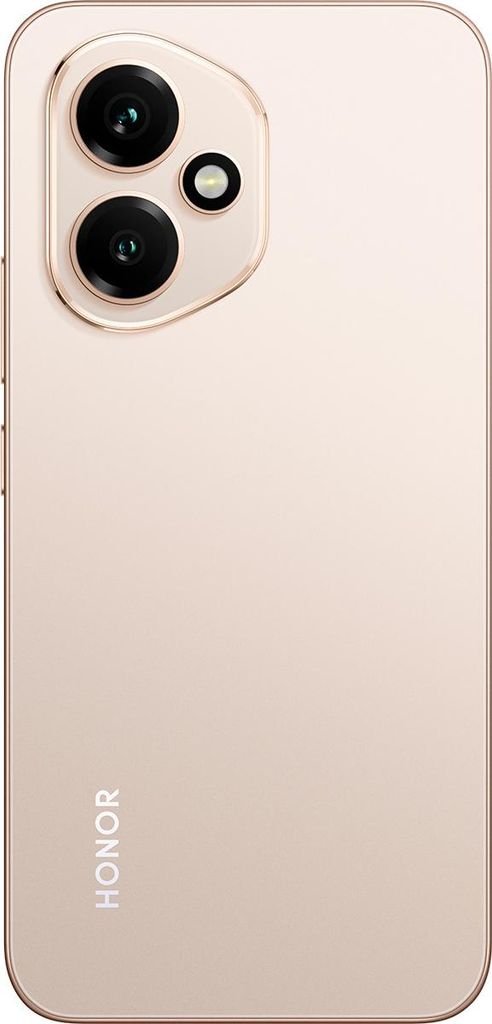 The back of a gold Honor smartphone with a triple camera module.