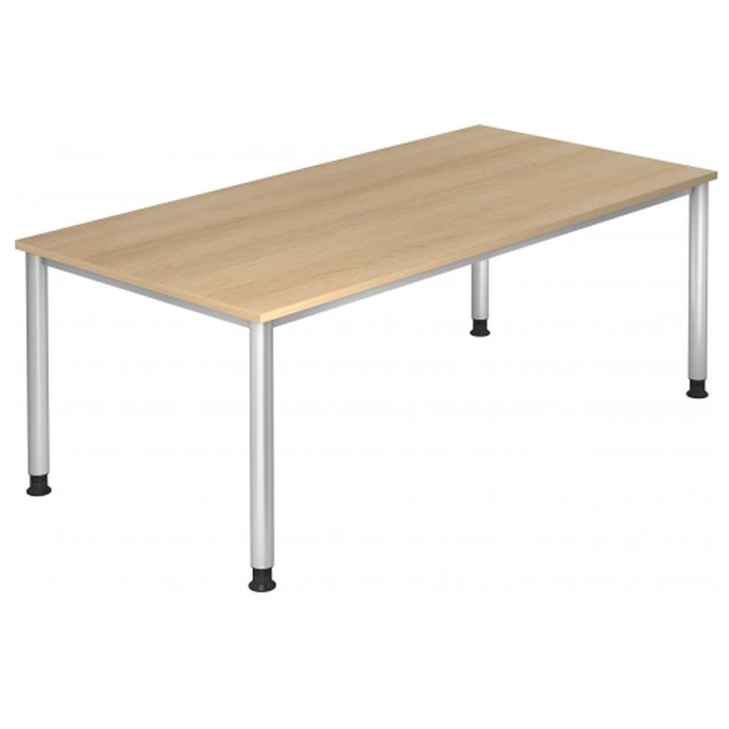 Schreibtisch 4-Fuß-rund 200x100cm Eiche/Silber