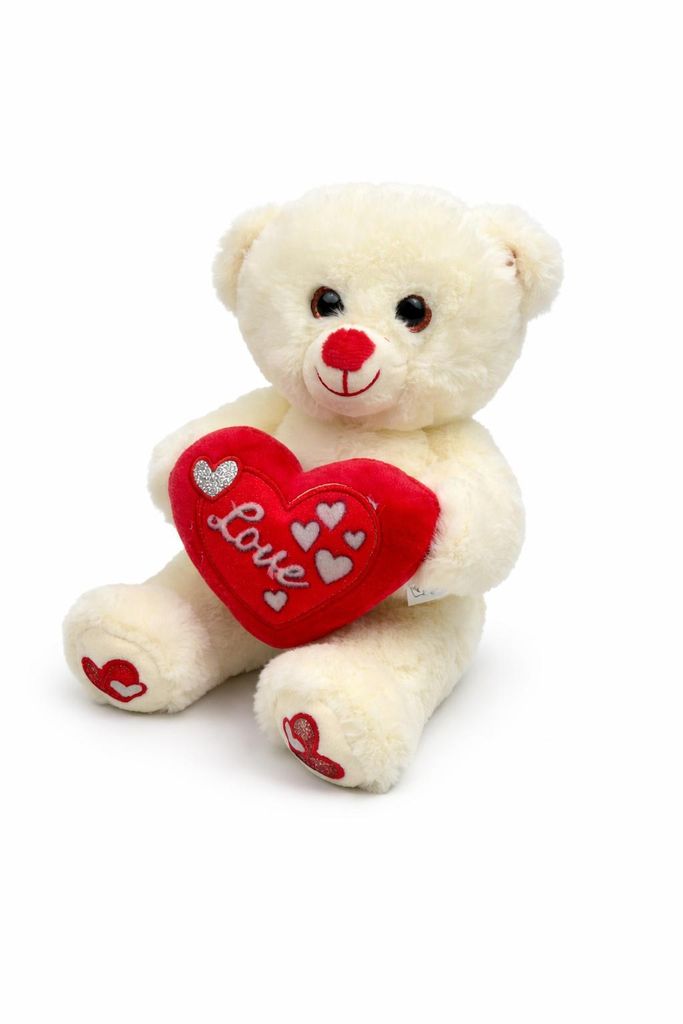 Plüschtier Teddybär 20 cm Beige mit Herz „Ich liebe Dich“ – Kuscheltier, Stofftier