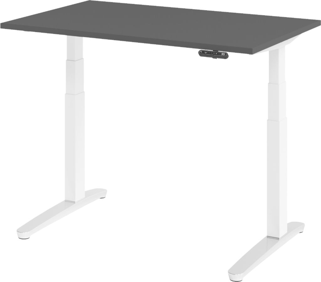 bümö Schreibtisch elektrisch XBHM - Größe: 120 x 80 cm, Nachbildung: Graphit, Gestell: Weiß/Alu poliert