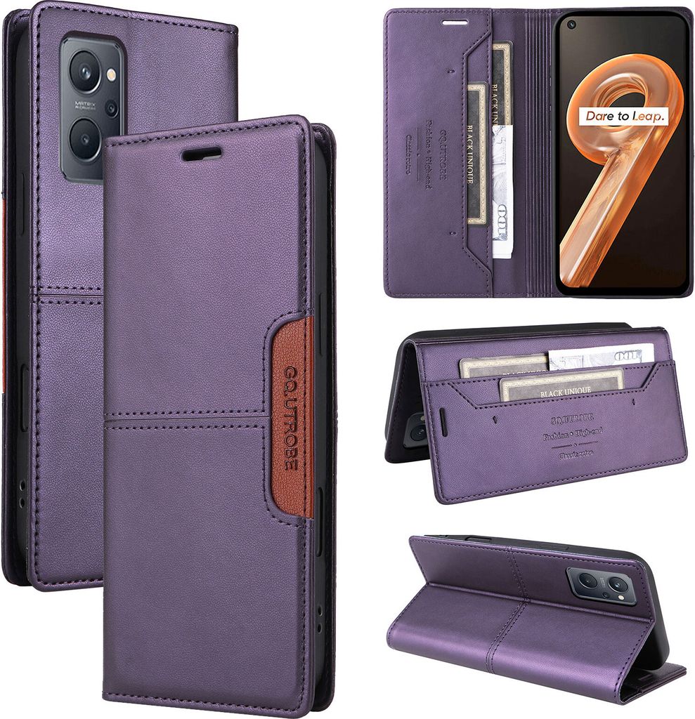 Handyhülle für Realme 9i Hülle, Leder Flip Wallet Kartenfach Stand Schutzhülle Lila