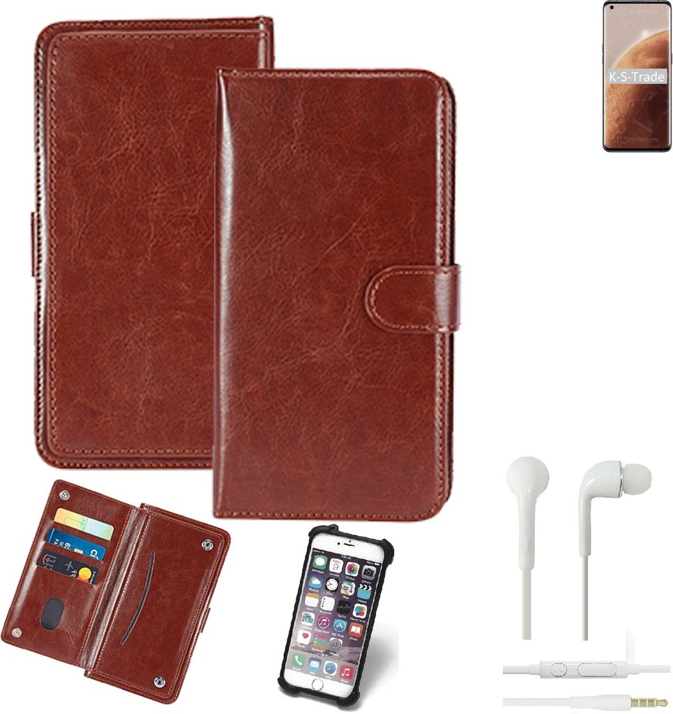 K-S-Trade 360° Hülle kompatibel mit Oppo Find X3 Pro Mars Eploration Edition inkl. Headphones braun Kunstleder Case BookCase WalletCase