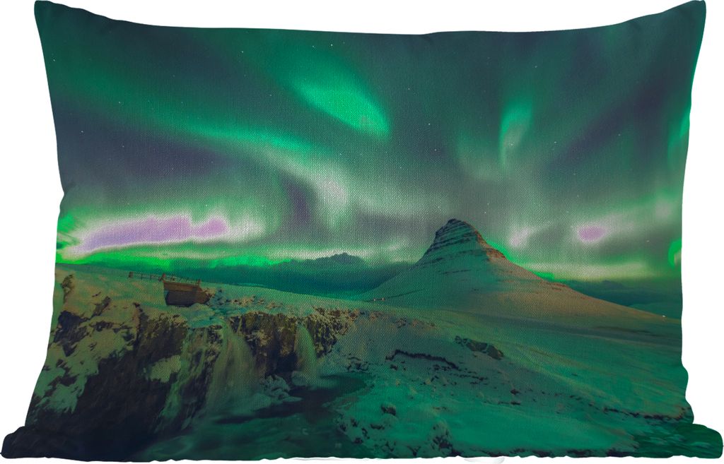 MuchoWow Outdoor Kissen - Nordlichter - Berge - Norwegen - 50x30 cm - Wetterfest - Lounge Kissen - Sofa kissen - Wohnzimmer Dekoration