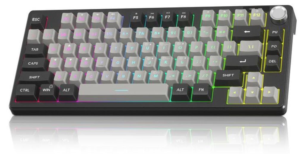 75% Gaming Tastatur RGB kabelgebunden, 79 Tasten Membran Keyboard mit Lautstärke-Drehregler, Anti-Ghosting & FN-Funktion schwarz-grau
