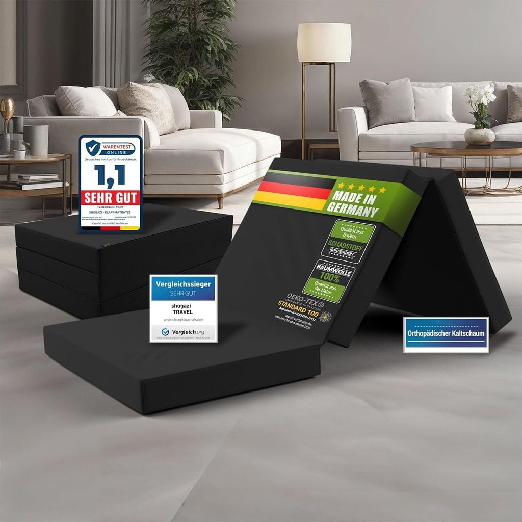 Klappmatratze 80x190x12cm anthrazit TRAVEL Erwachsene Kinder direkt vom Hersteller shogazi Manufaktur Germany