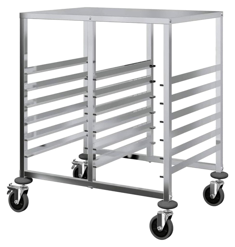 Tablettwagen mit 12 GN-Behältern 75x55x87 cm aus Edelstahl, Abräumwagen, Geschirrwagen, Backblechwagen, Regalwagen, Stikkenwagen