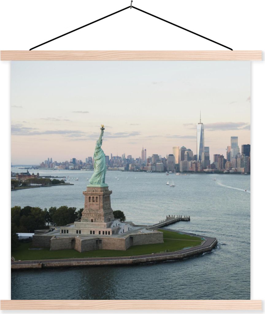 MuchoWow Textilposter New York - Freiheitsstatue - Amerika 60x60 cm mit holzfarbenen Rahmen - Wanddekoration