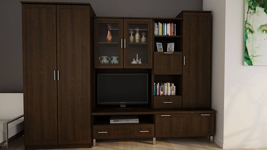 Wohnwand KUBA in Dunklem Nussbaum mit Platz für TV – 270 cm Breit