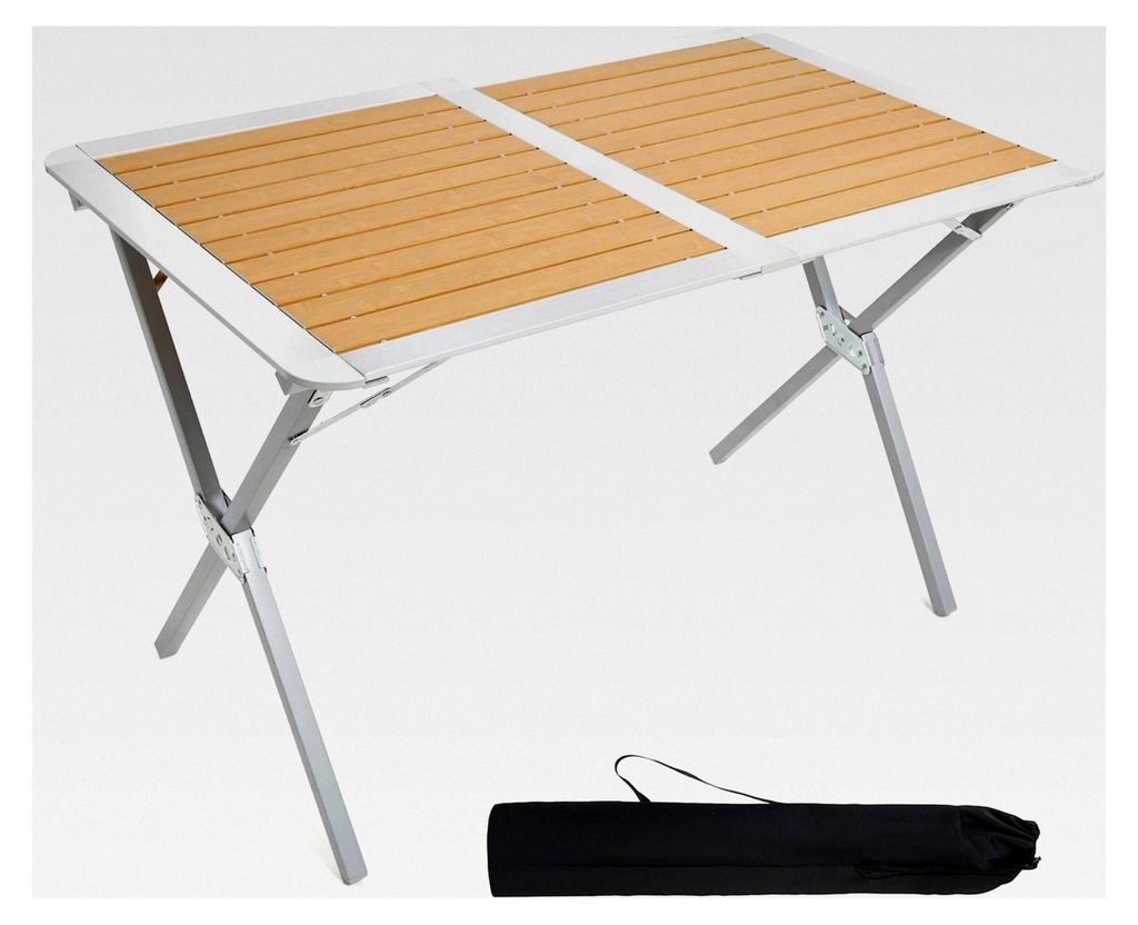 Faltbarer Campingtisch 110x70cm für 4-6 Personen Aluminium mit Aufrollbarer Tischplatte Tragetasche Holzoptik für Picknick Garten Wandern Reisen