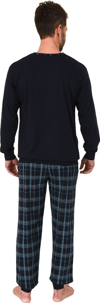 Herren Schlafanzug Pyjama mit Bündchen und karierter Jersey Hose - auch in Übergrössen ; marine , 52