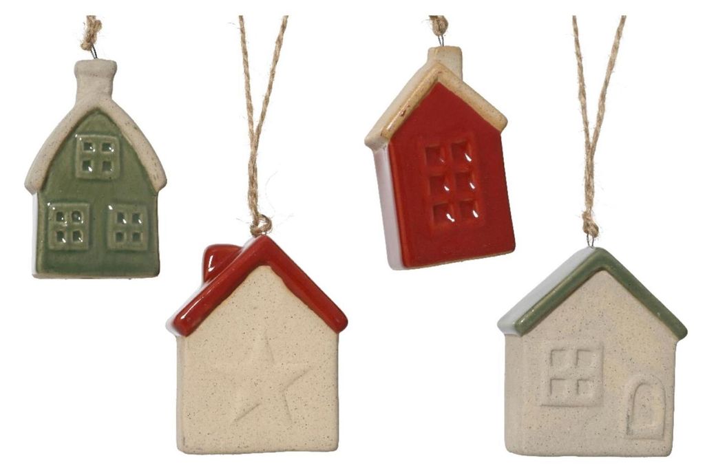 Decoris Weihnachtsanhänger Haus Porzellan 3x5,7x7,2cm