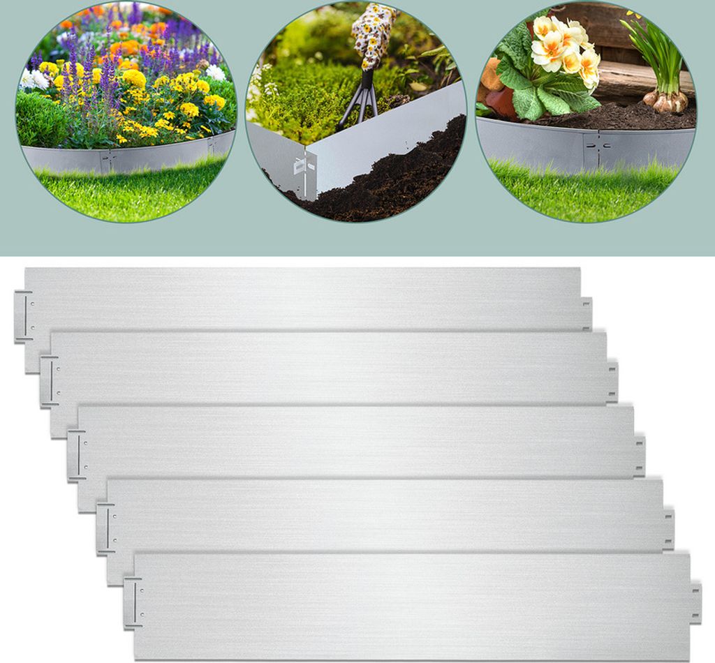 Fiqops Rasenkante Beeteinfassungen Wegbegrenzung Metall Einfassung Beetumrandung Verzinkt Palisade 100x18cm 15m