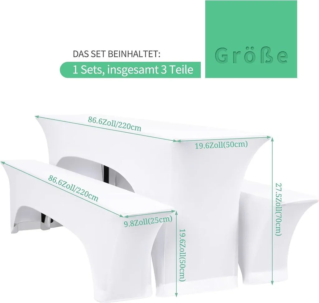 Set de housses pour tables de bière blanches 220x50cm élastique pack de 3 - 2