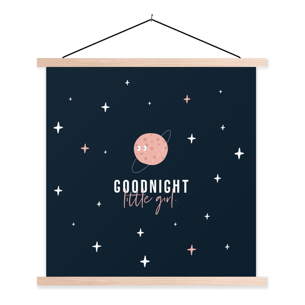 MuchoWow Textilposter Zitate - Gute Nacht kleines Mädchen - Kinder - Sprichwörter - Kinder - Baby 120x120 cm mit holzfarbenen Rahmen - Textil-P...