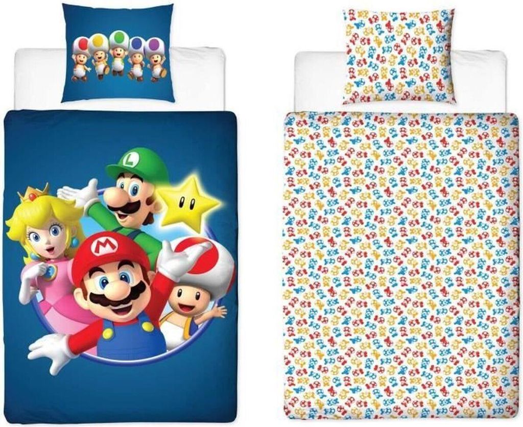 Bettbezug-Set Mario Bros 25 x 4 x 30 cm Blau Double size 2 Stücke