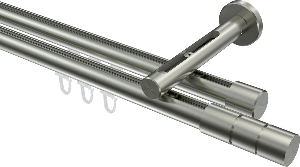 Interdeco Innenlaufstange / Gardinenstange mit Innenlauf Edelstahl-Optik, Typ Siteno Elanto (Rillenzylinder), 20 mm Ø 2-läufig, 540 cm