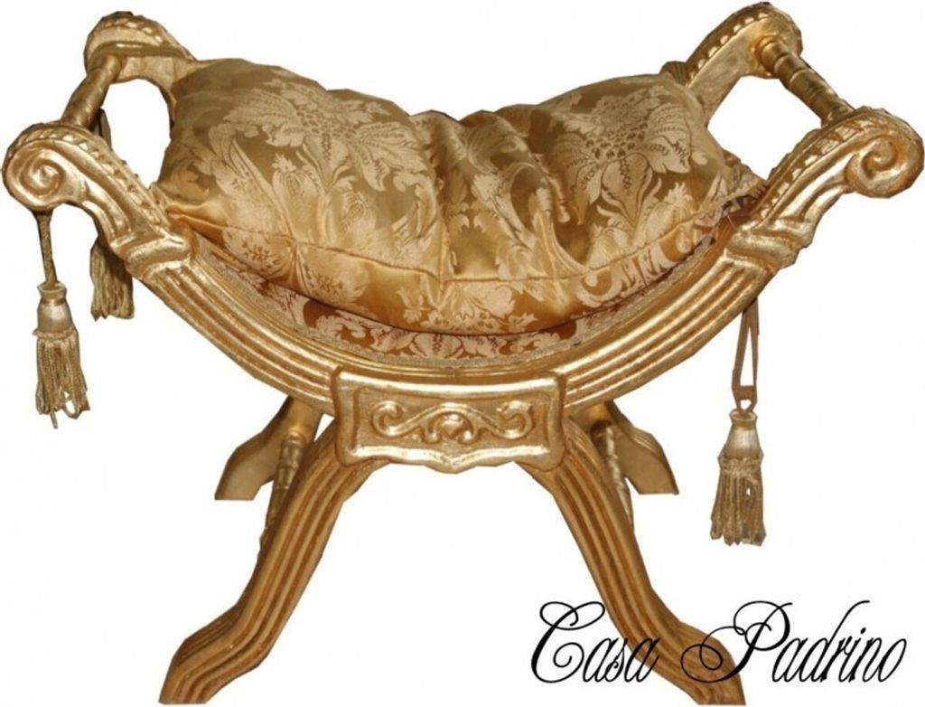 Casa Padrino Barock Sitzbank ModA1 Gold Muster / Gold- Kreuzhocker Hocker