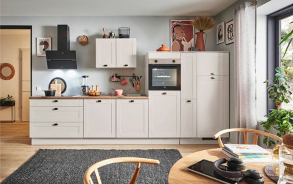 PICCANTE Plus Küchenzeile ohne Geräte Bella 350 cm kaschmirgrau matt vormontiert Variante rechts 4067368011693