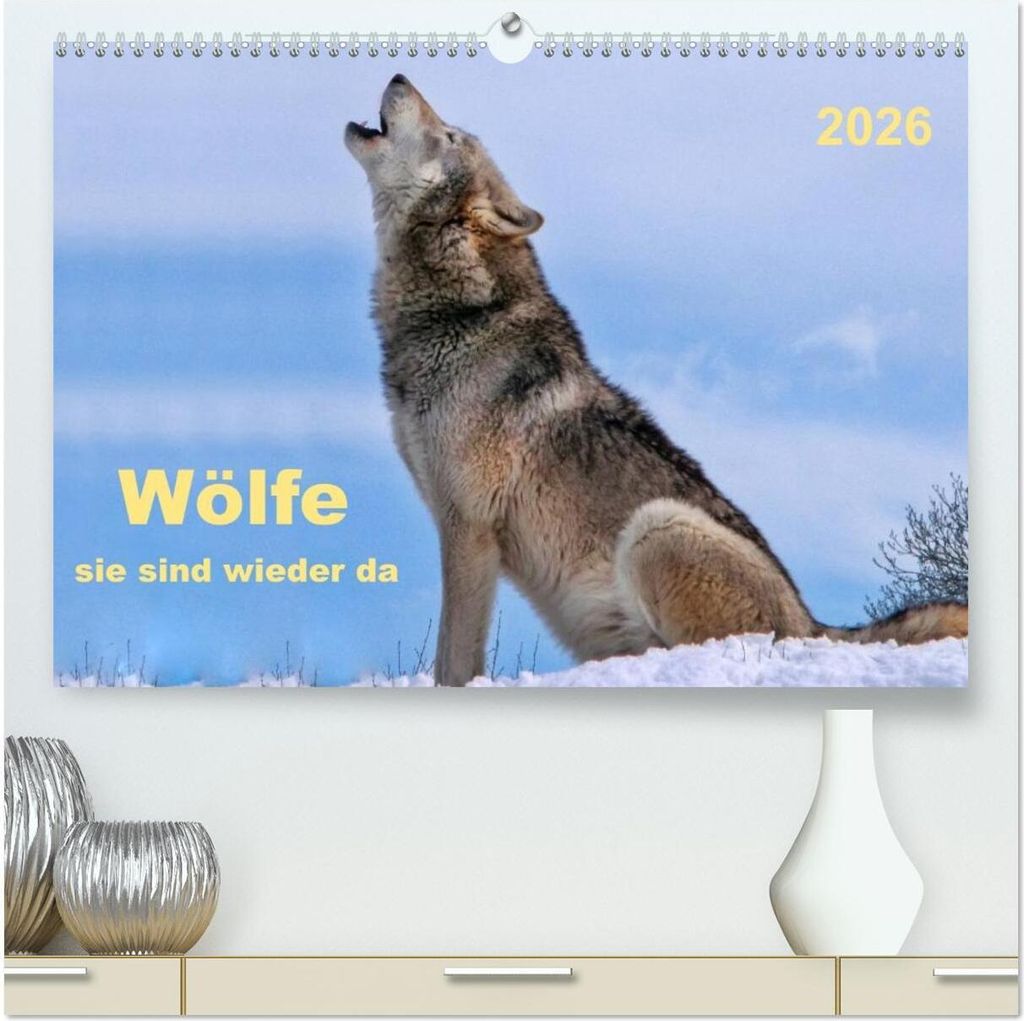 Wölfe - sie sind wieder da (hochwertiger Premium Wandkalender 2026 DIN A2 quer), Kunstdruck in Hochglanz