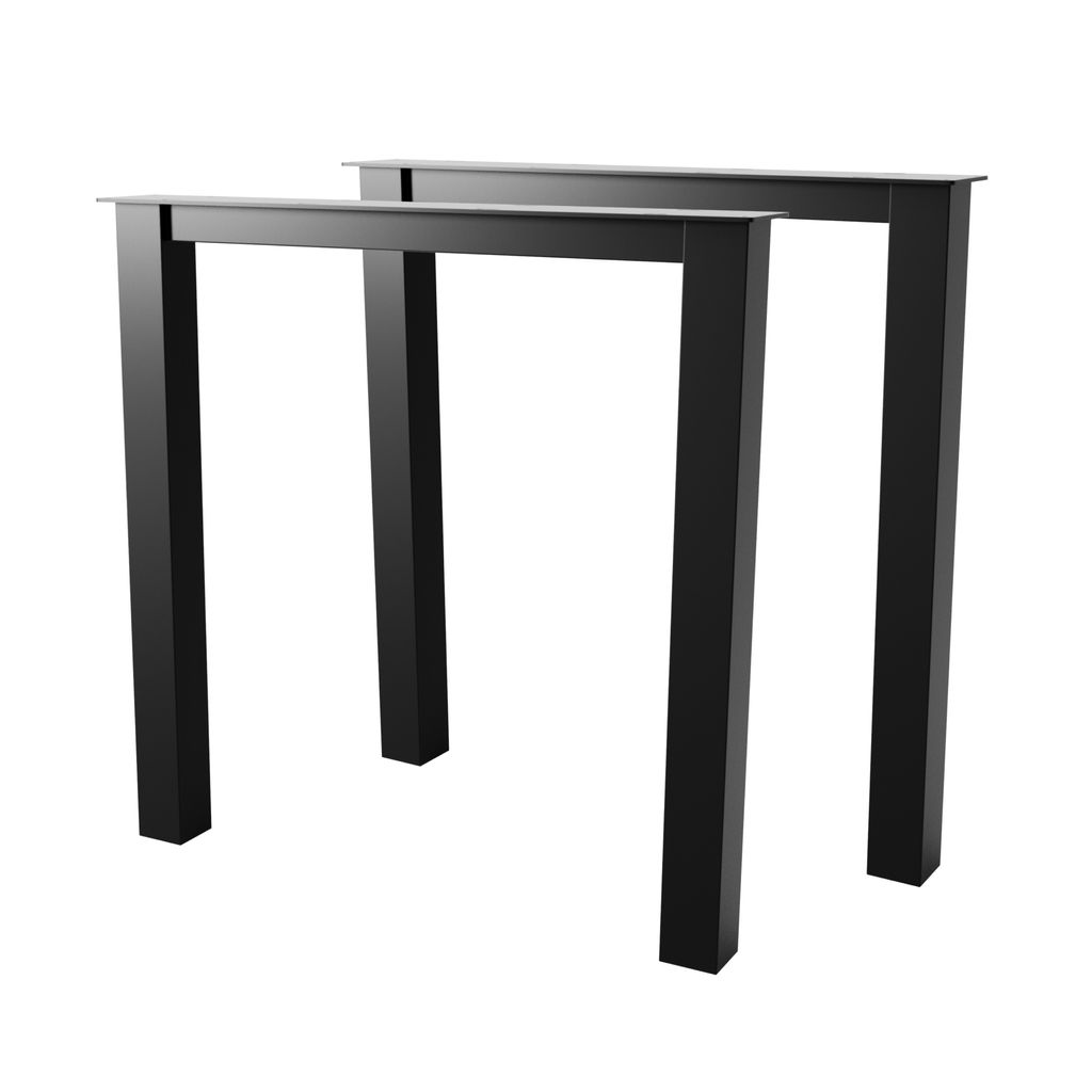 Two black metal table legs on a white background.