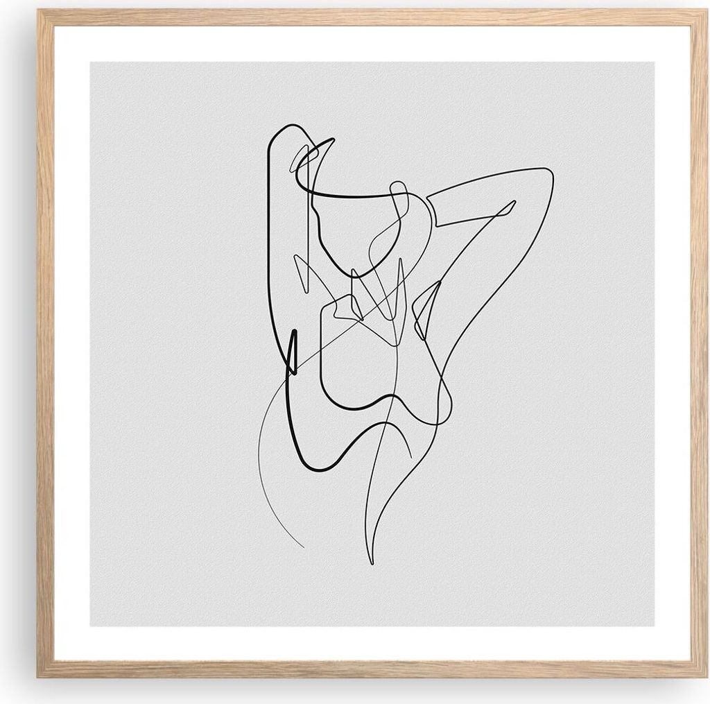 Gerahmtes Poster - Rahmen in heller Eiche - Frau Bleistift Linie - 60x60 cm - Wand Bild - Wanddeko - Wandbilder - Kunstposter - Wandposter - Bilder...