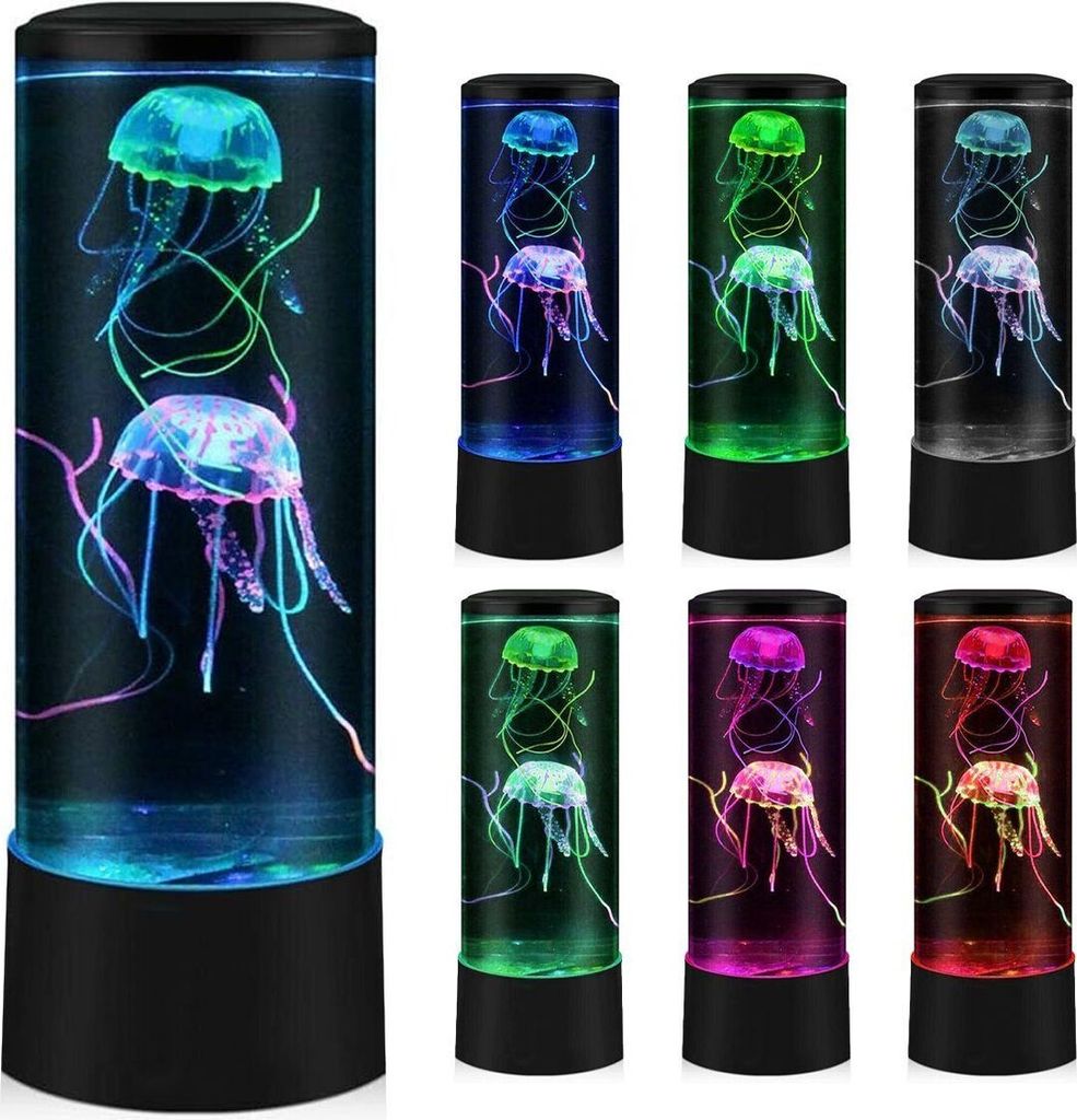 A collage of multiple jellyfish lamps in different colors.