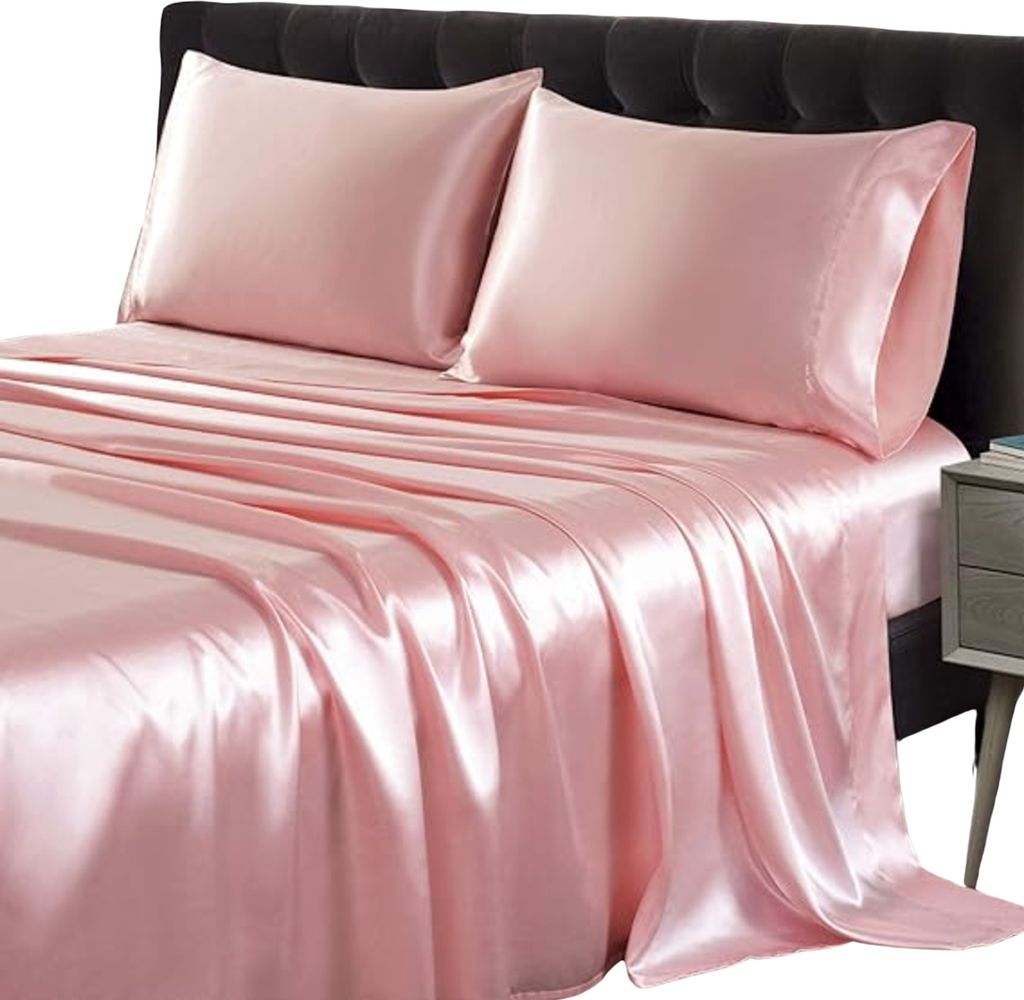 Spannbettlaken, Satin, Seide, Boxspringbett, Glatt, Bettlaken, Seiden, Spannbetttuch - SILKYFIT Rosa 150 x 200