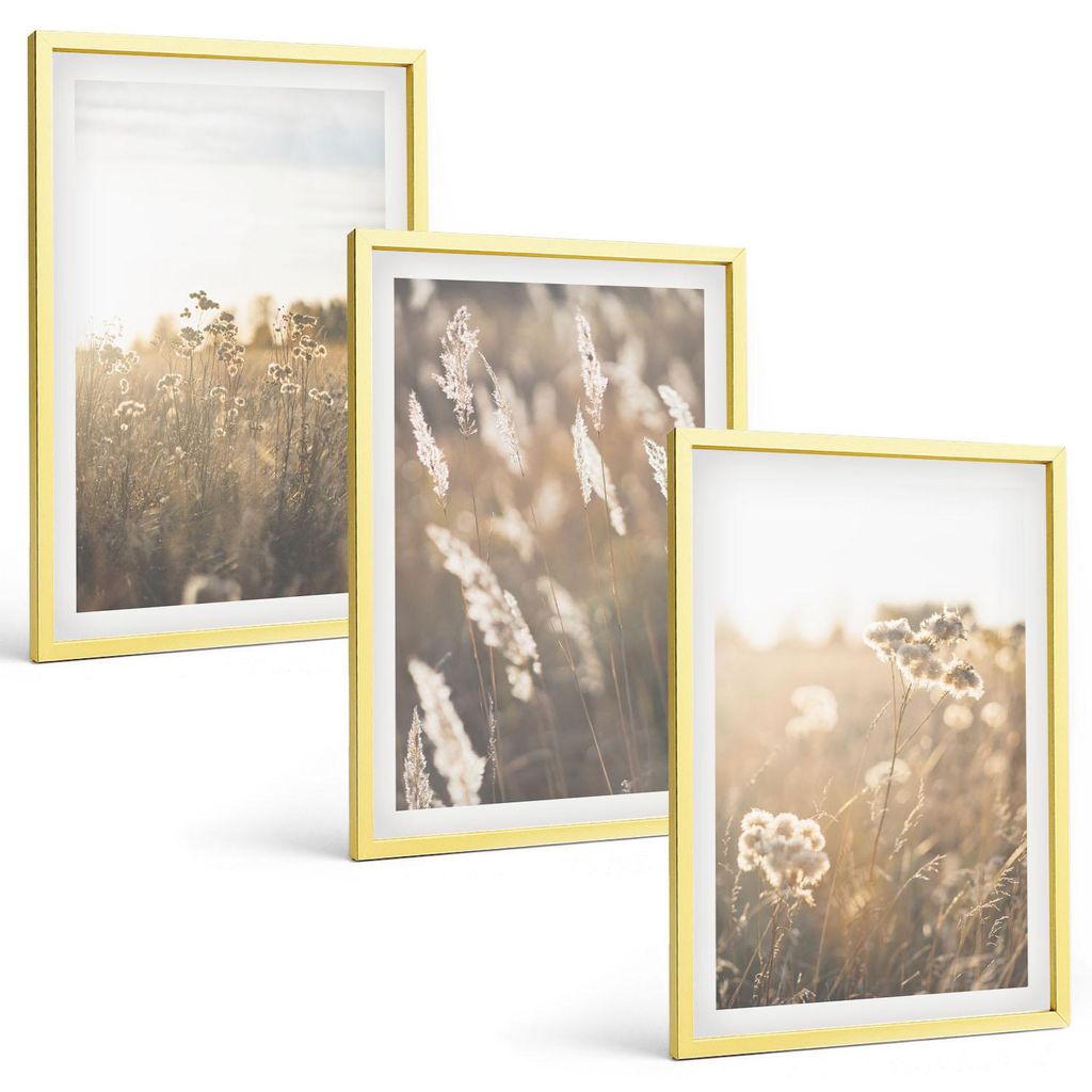 Bilder Set 3-teilig im Goldrahmen Rahmen – Wandbilder 3 Stück – gerahmte Poster für Wohnzimmer, Schlafzimmer und Flur – 40x60 cm – Landsc...