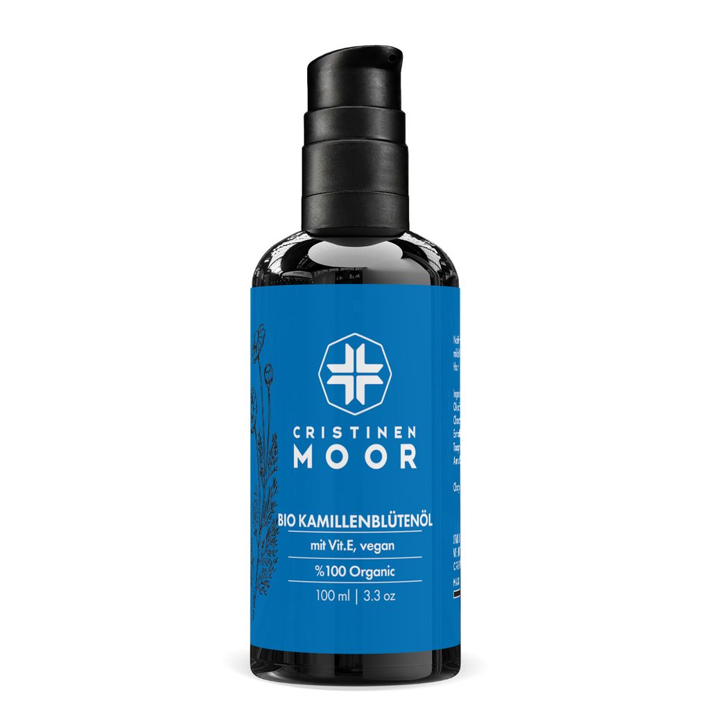 Cristinen Moor Bio Kamillenblütenöl 100 ml mit Vitamin E - e Bio-Kosmetik und clean Beauty, Körperpflegeöl, Saunaöl, bei Hautrötungen