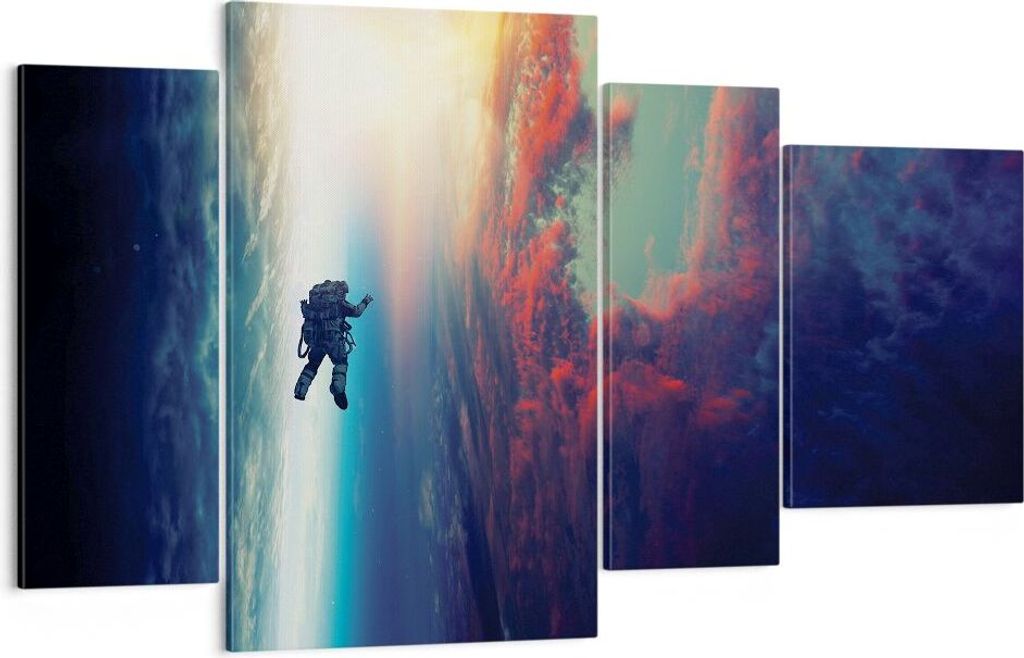 Bild auf Leinwand - Leinwandbild - 4 Teile - Kosmos Astronaut Planet - 120x70cm - Wand Bild - Wanddeko - Wandbilder - Leinwanddruck - Bilder - Wand...