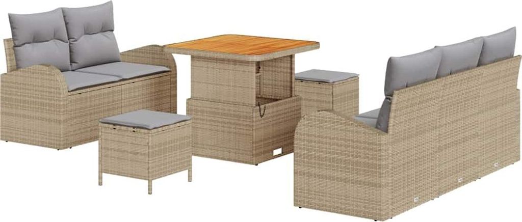 vidaXL Garten-Sofa-Set mit Kissen mit Kissen 8 pcs Beige und Hellgrau