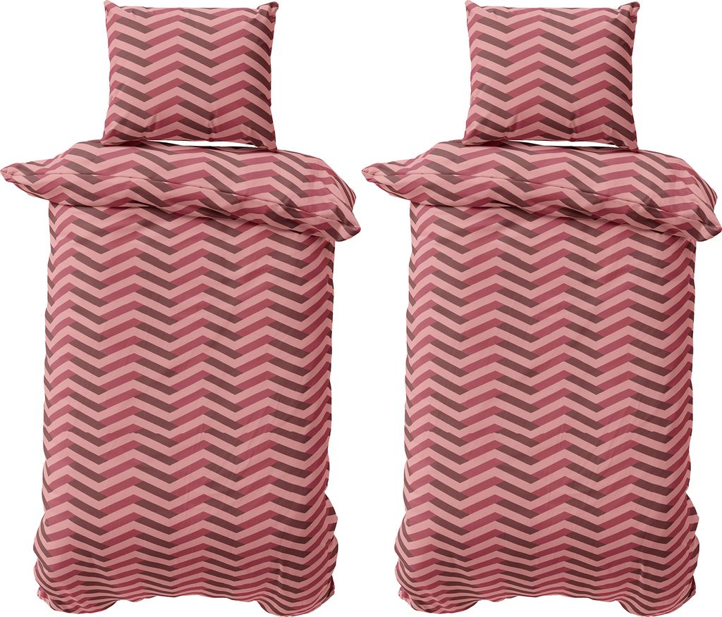 Bettwäsche Set 155x220 cm Jersey Baumwolle Bettbezug Bettgarnitur Zick Zack Bordeaux Rosa Rot 4 teilig