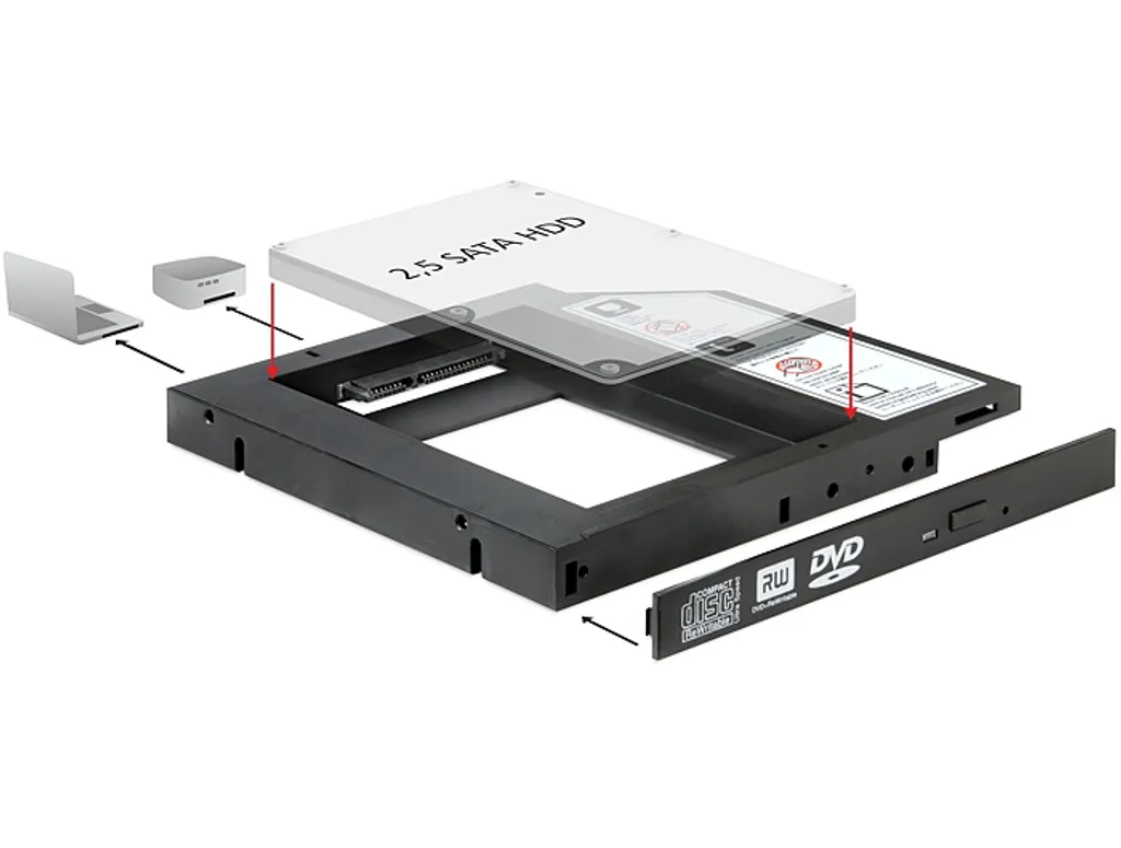 Remplacer Lecteur DVD par SSD 2,5 SATA via Cadre Montage 5,25 Slim