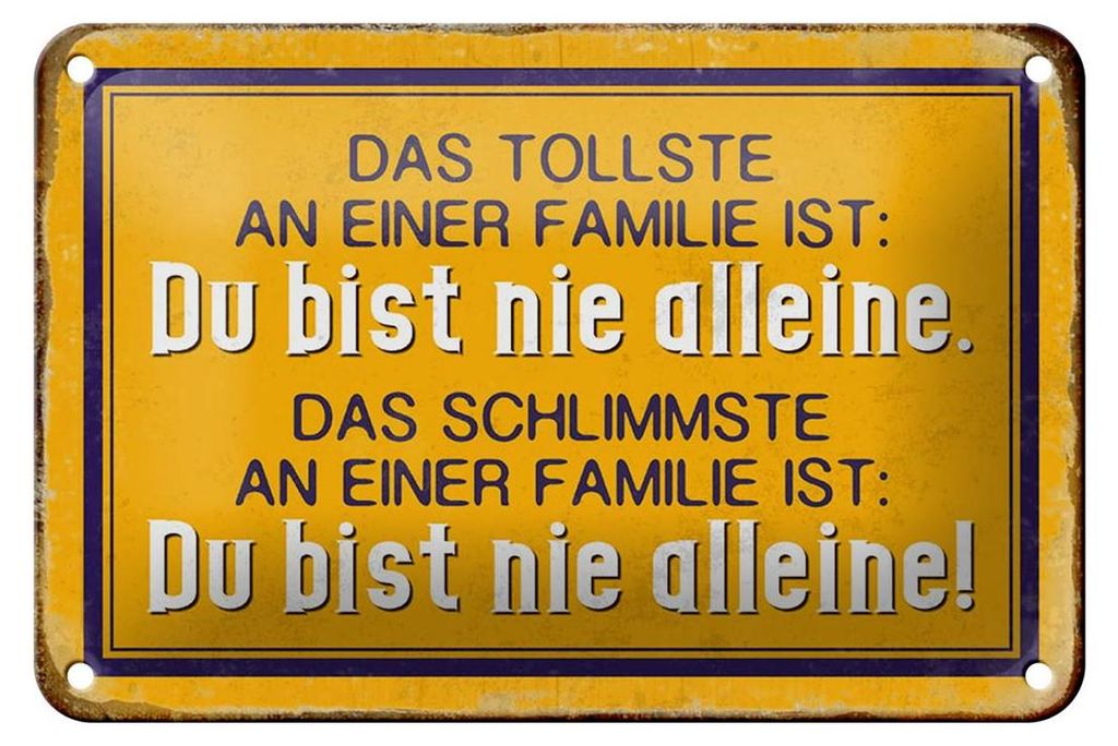 Blechschild Retro 18x12cm tollste an Familie du nie alleine