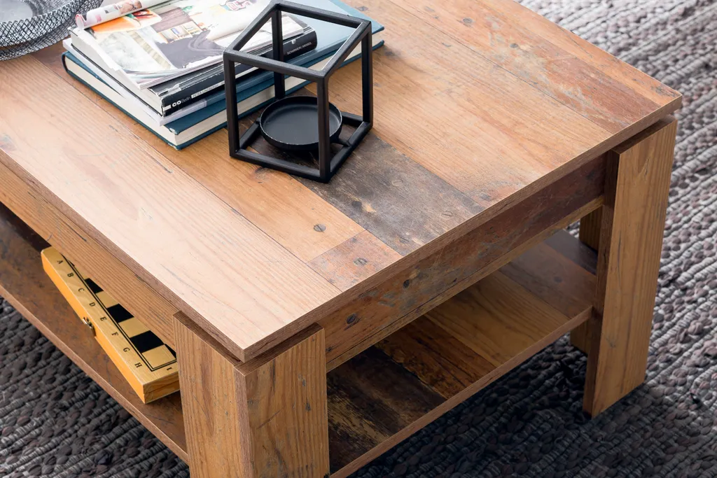 Table basse rectangulaire Irina aspect bois brut - Finition vintage - 3