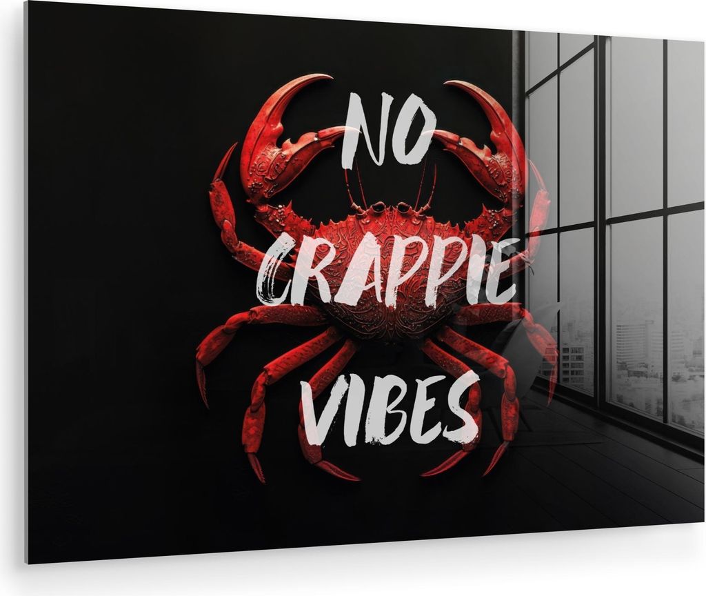 MuchoWow Glasbilder - Bilder auf Wandbild - Foto auf Glas Krabbe - Rot - Text - Schwarz 120x80 cm Wanddekoration aus Glas - Acrylglasbild - Acrylbi...